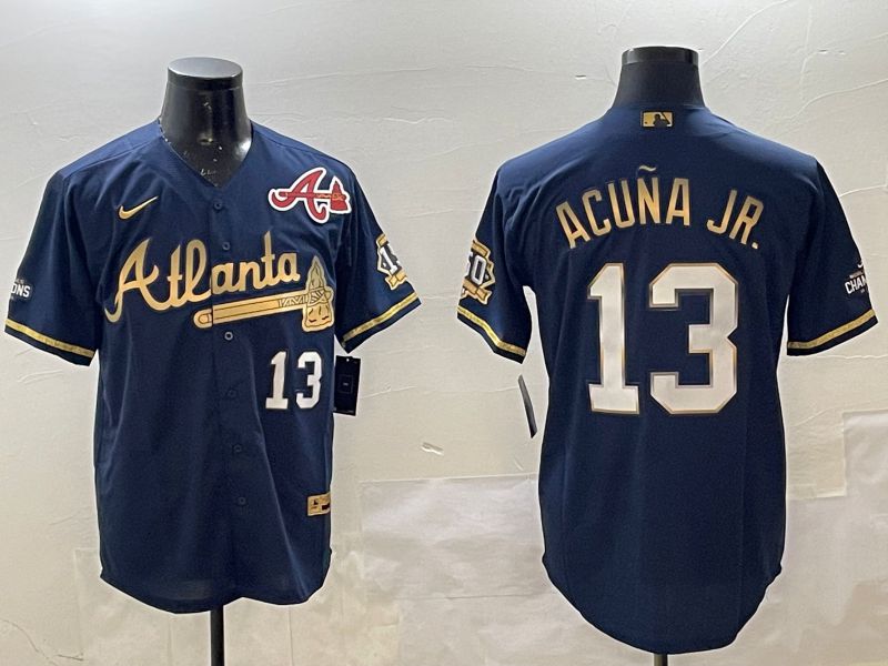 Men Atlanta Braves 13 Acuna jr Black Gold Game 2025 Nike MLB Jersey style 2